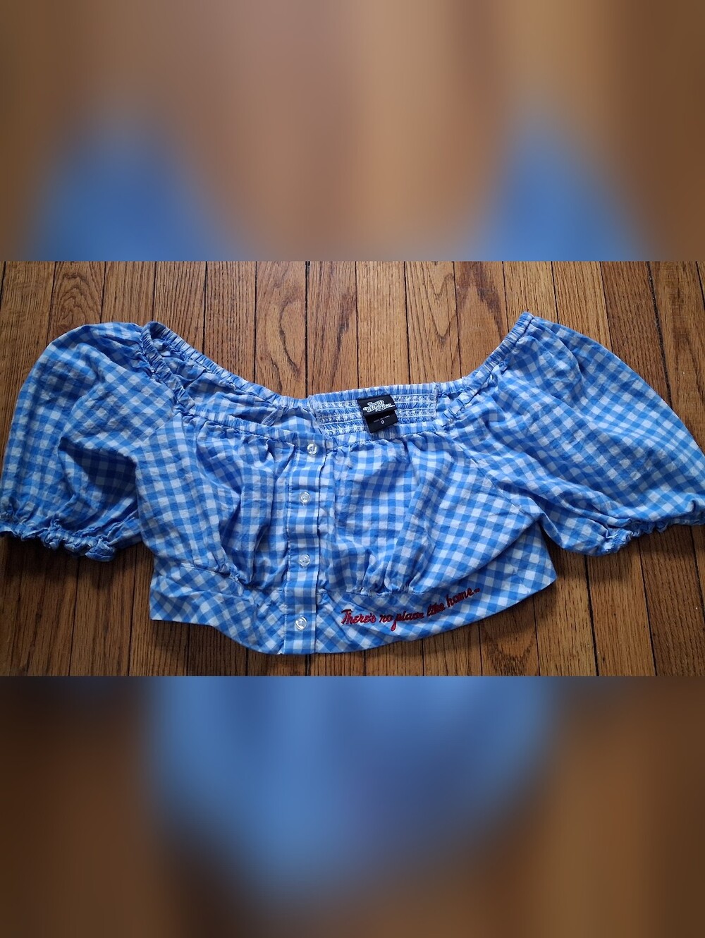 Torrid - Wizard of Oz Blue/White Gingham Puff Sleeve Crop Top. Size 0 (12/Large)